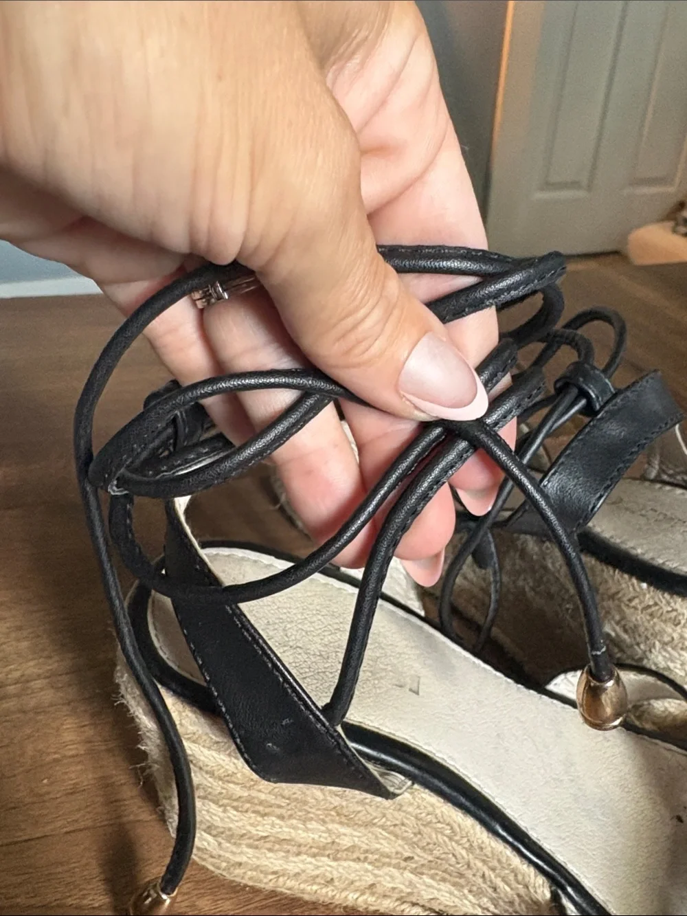 Ankle lace up black wedges